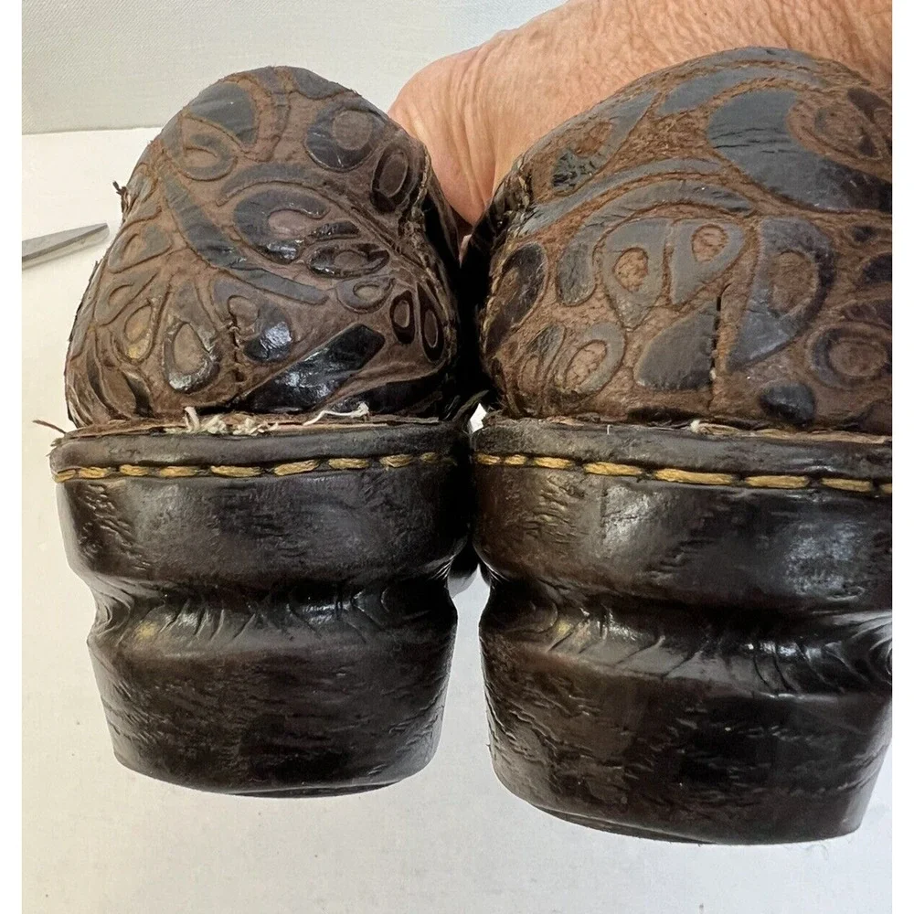 b.o.c. Peggy Slip-On Comfort Clog Women 7 Brown, Faux Tooled Leather Western